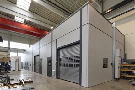HüWa noise protection cabin with indoor crane welding cabin